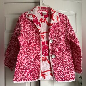 Patty Kim Pink & White Quilted Jacket Coastal Cottage Artsy Sz M Galentine Artsy